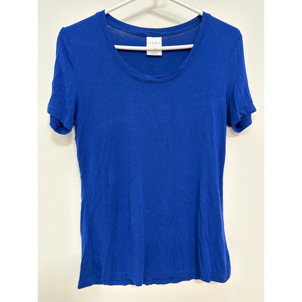 Serra Royal Blue Scoop Neck Short Sleeve Modal Blend Tee Shirt Small